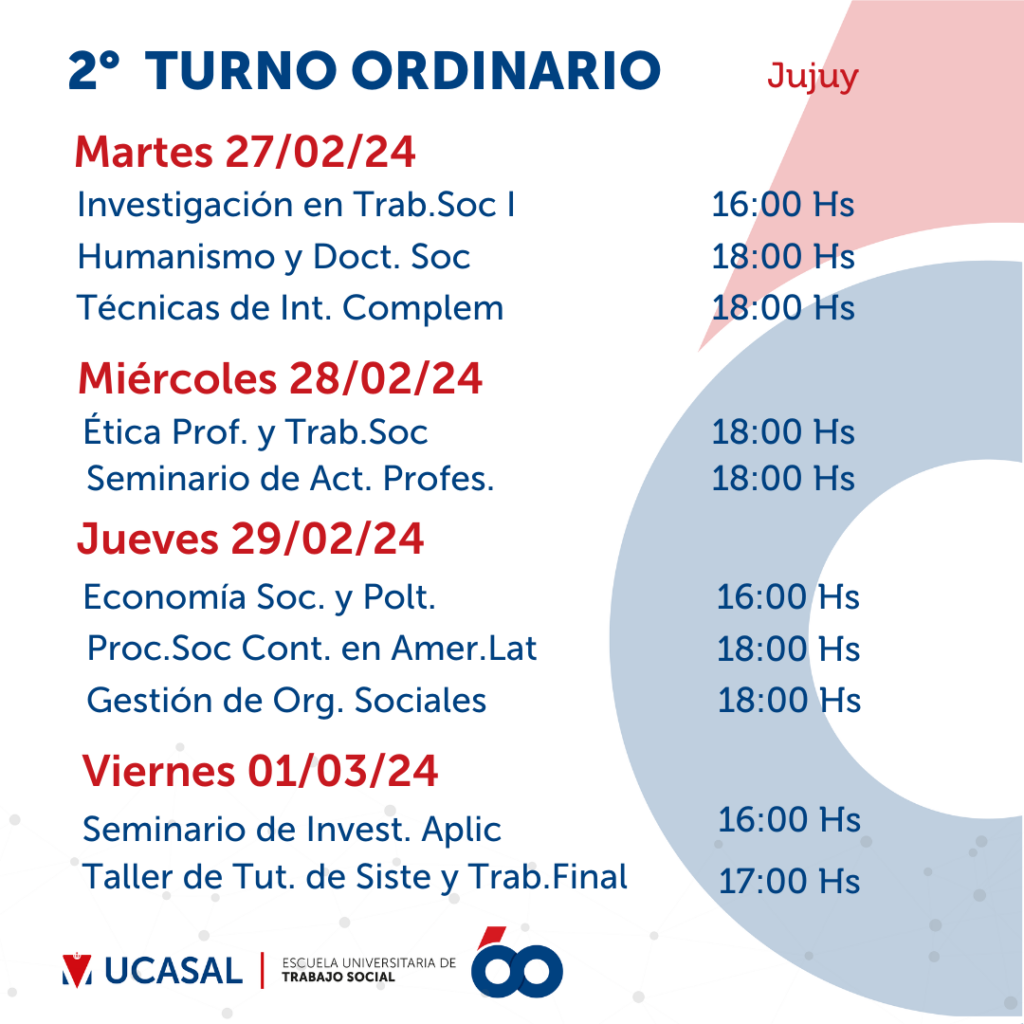 CRONOGRAMAS 1º Y 2º TURNOS DE EXÁMENES 2024 – SEDE JUJUY - UCASAL ...